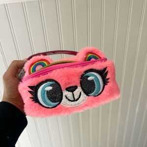 ⭐️ NEW Claire's Pink Furry Animal Pouch Bag Rainbow Ears iridescent